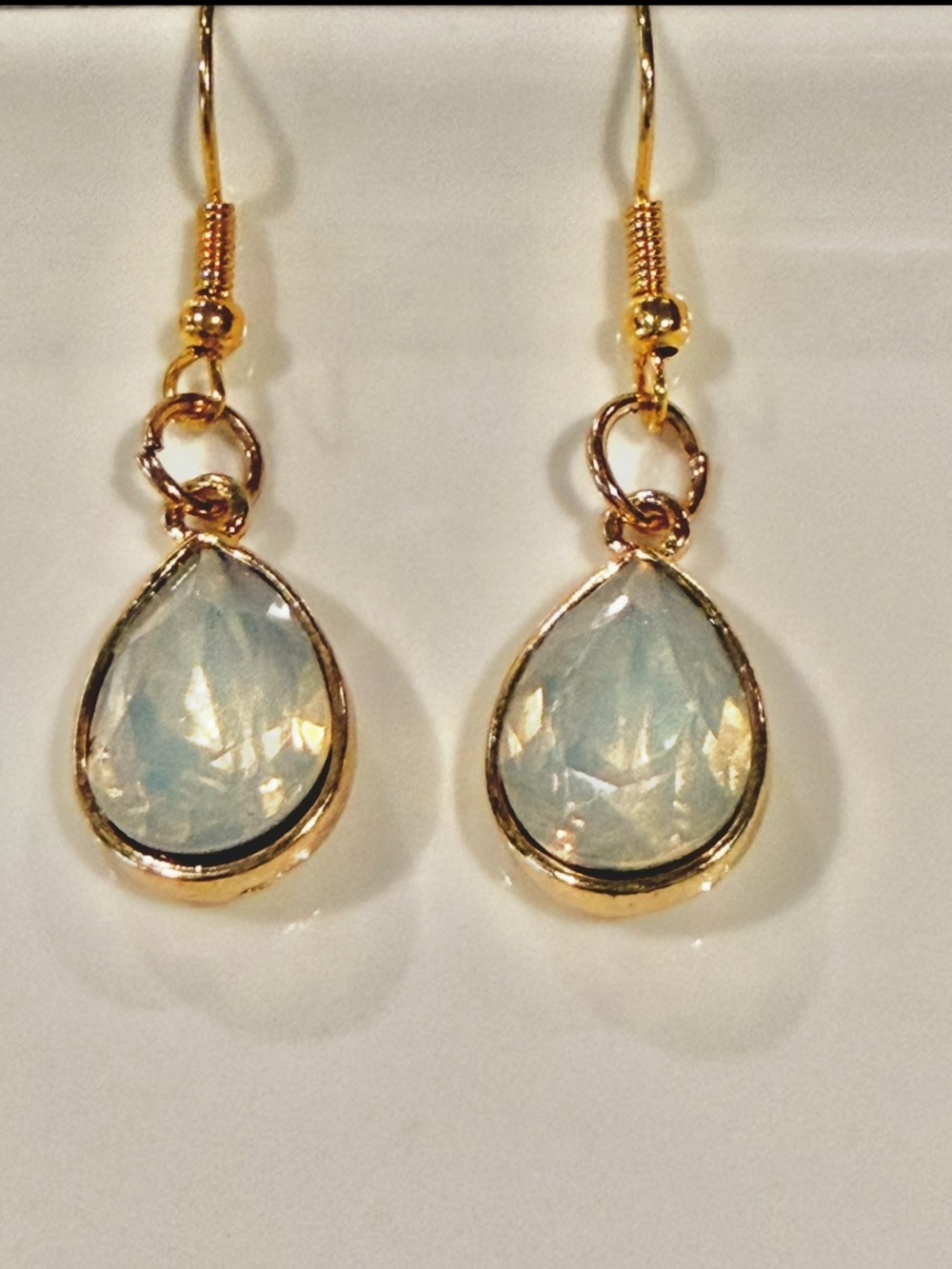 Gold Teardrop Moonstone Dangle Earrings - Elegant Women Jewelry
